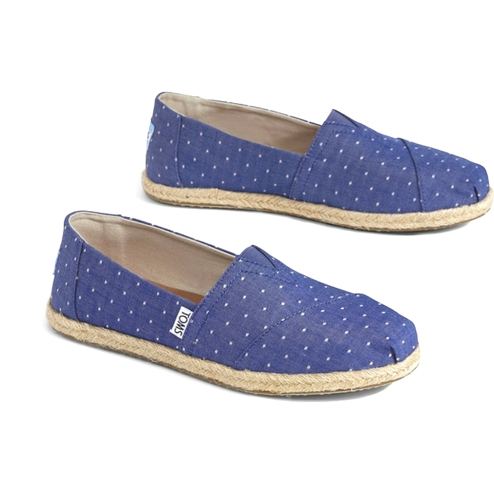 TOMS Classic Alpargata Imperial Blue Dot Chambray Rope Sole Slip-Ons